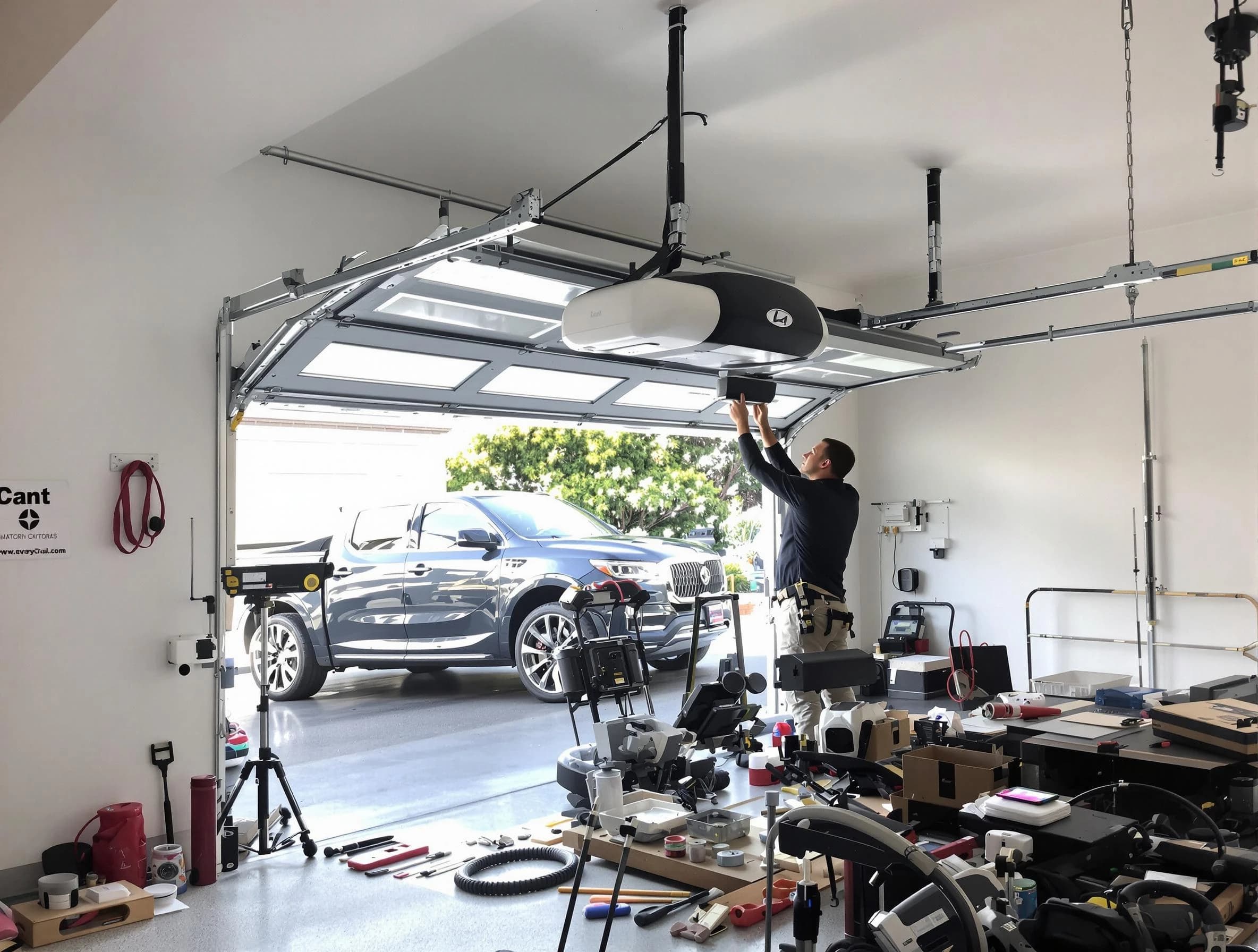 Laurel Garage Door Repair specialist installing smart garage door opener system in Laurel home