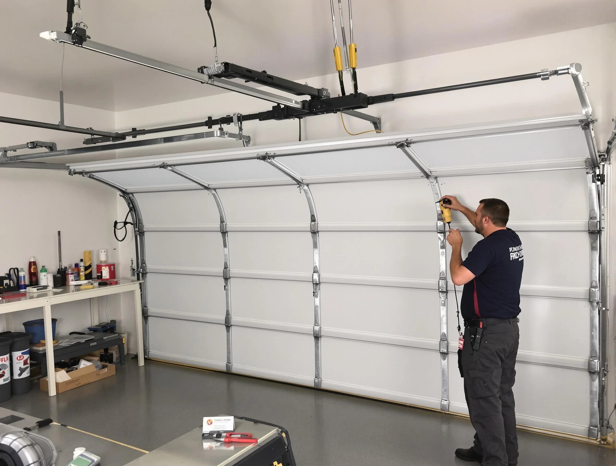 Laurel Garage Door Repair certified technician performing overhead door system repair in Laurel