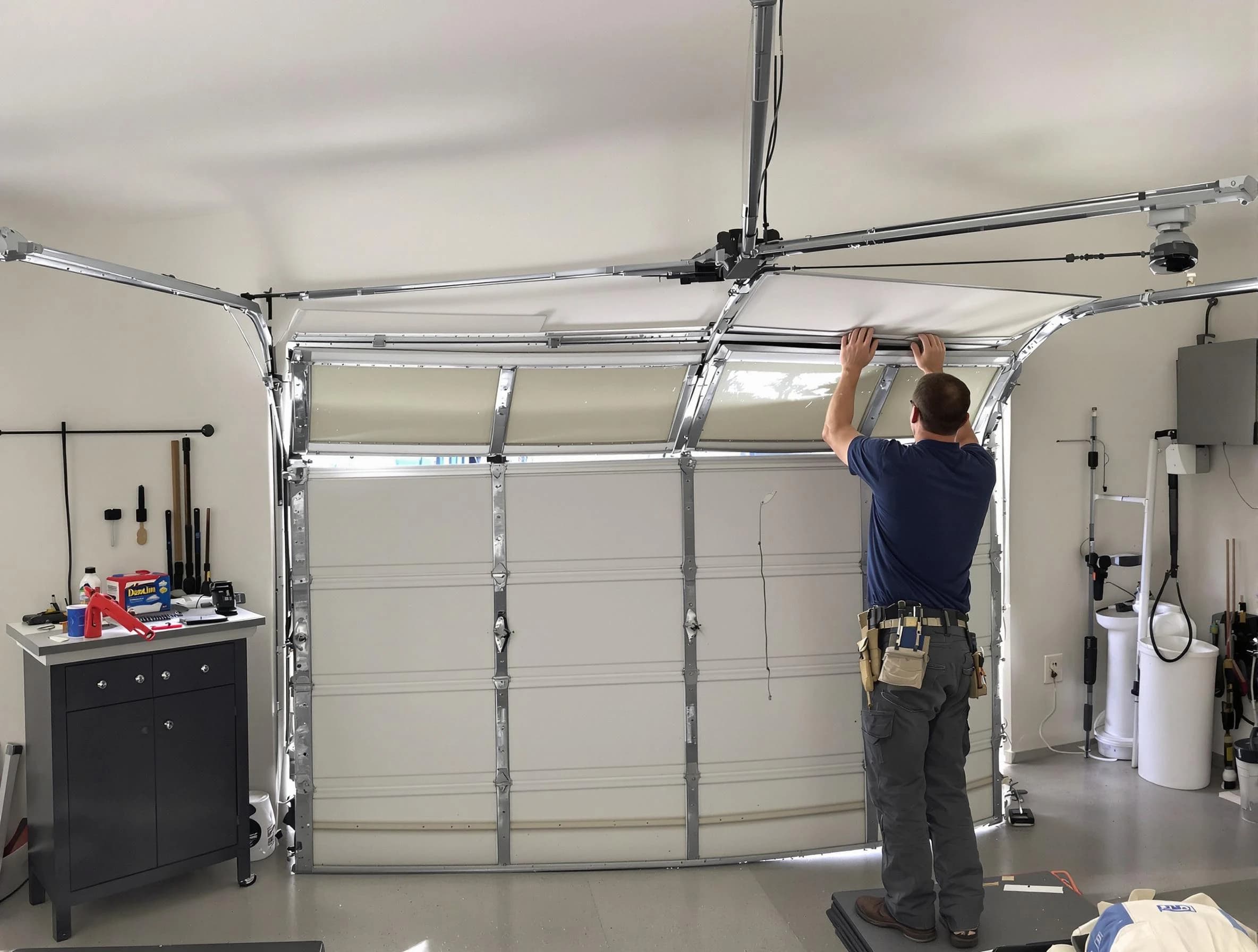 Laurel Garage Door Repair specialist performing precise section replacement on Laurel garage door