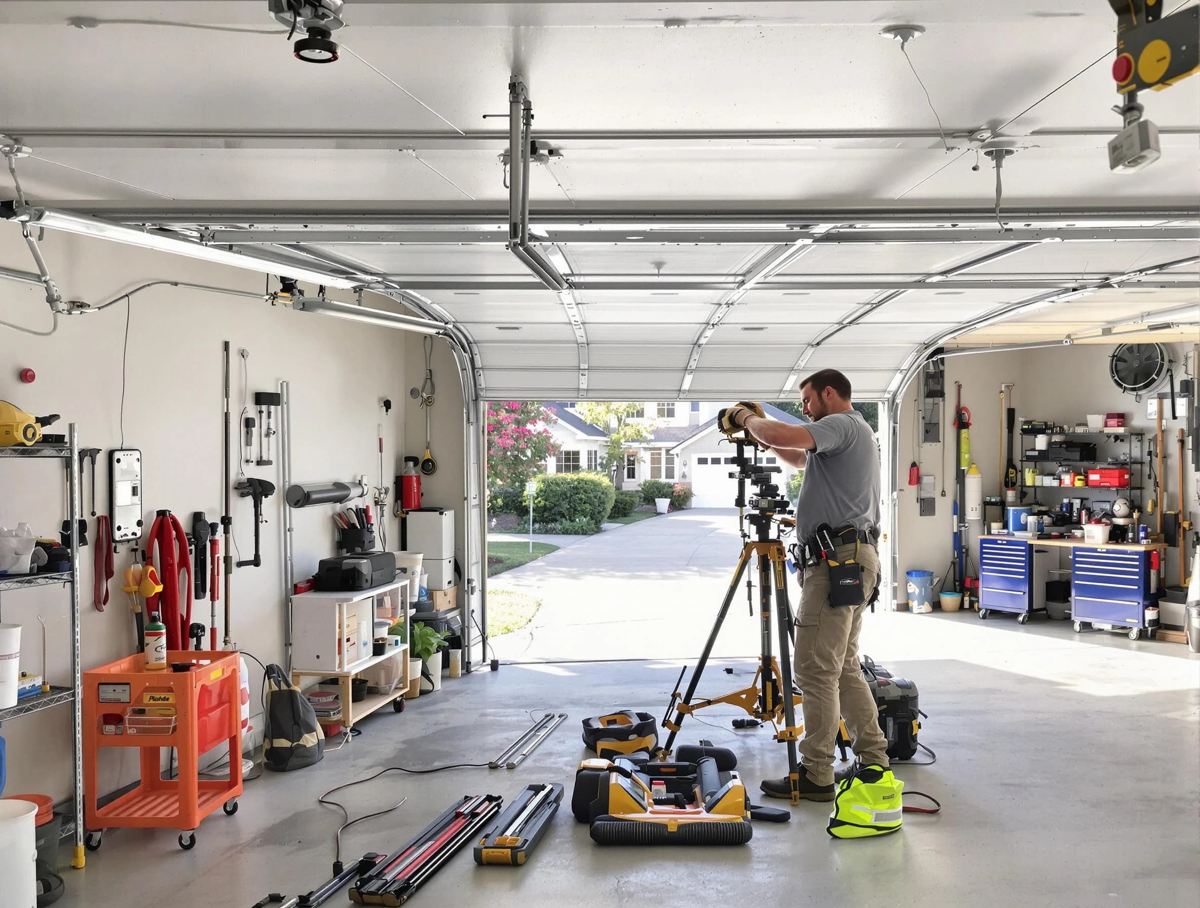 Laurel Garage Door Repair specialist performing laser-guided track alignment in Laurel