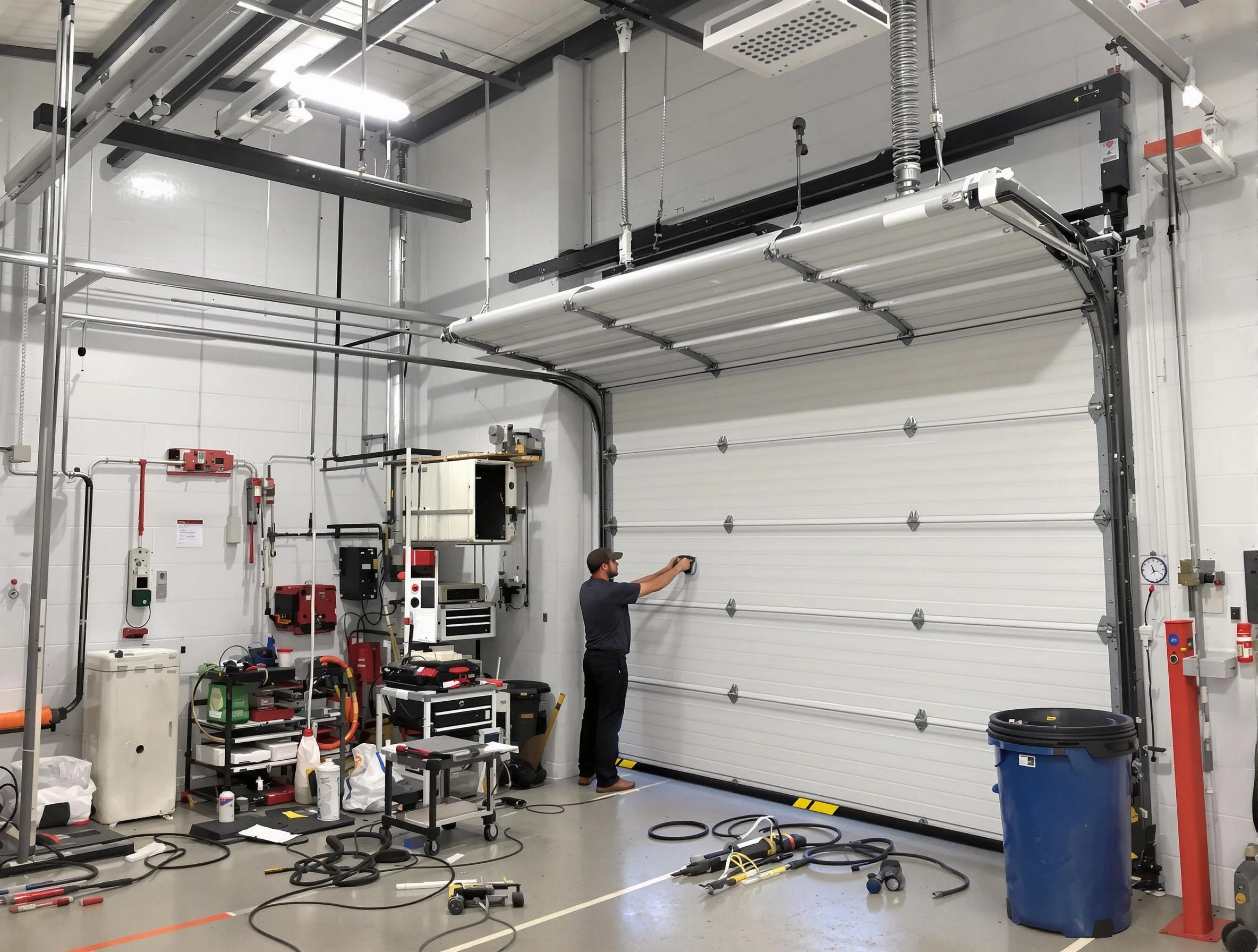 Laurel Garage Door Repair certified technician performing commercial door repair at a Laurel business facility
