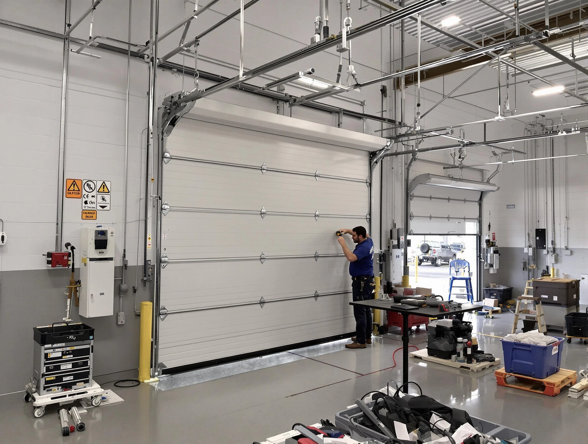 Commercial garage door repair being performed by Laurel Garage Door Repair expert in Laurel