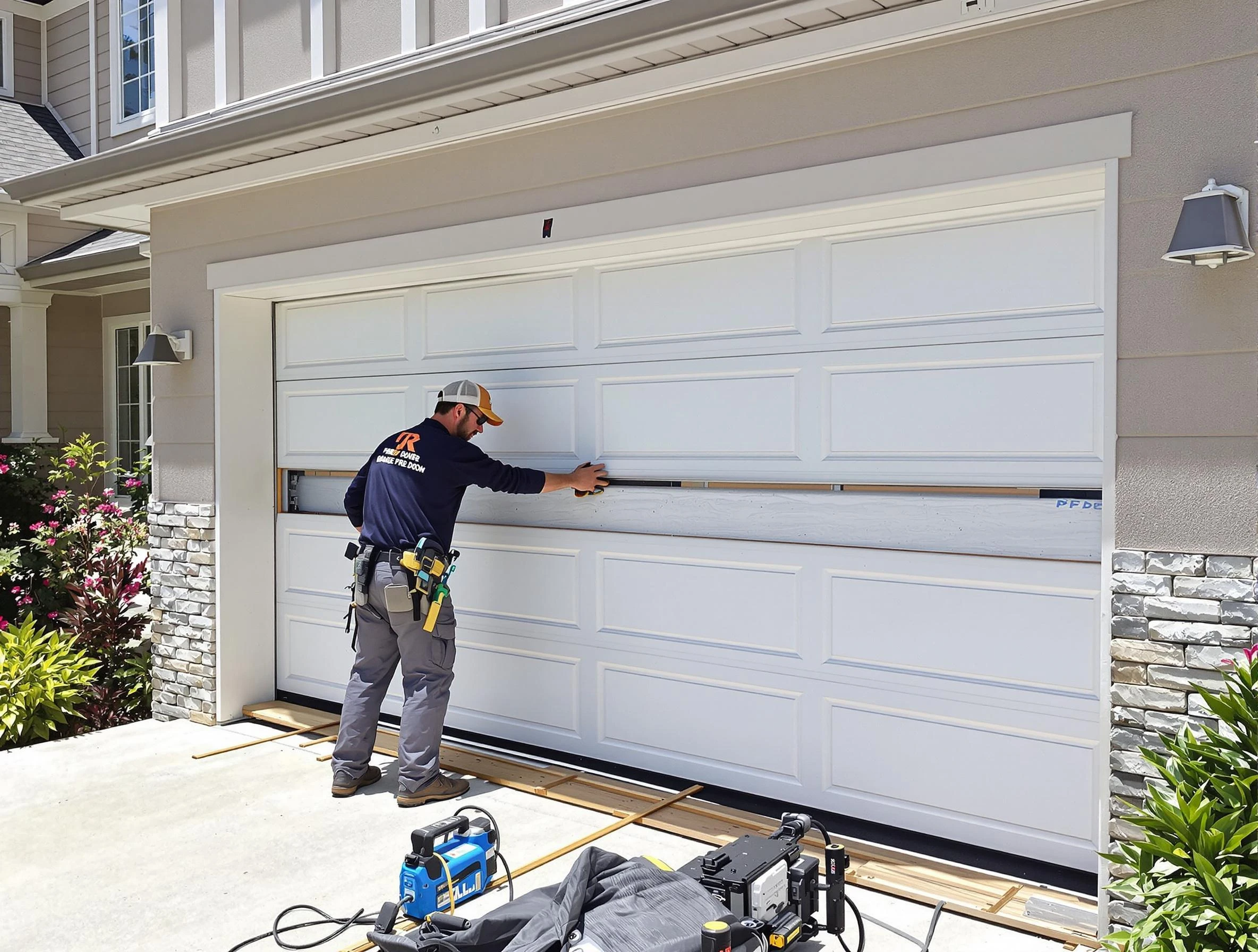 Laurel Garage Door Repair team performing complete garage door replacement at Laurel residence