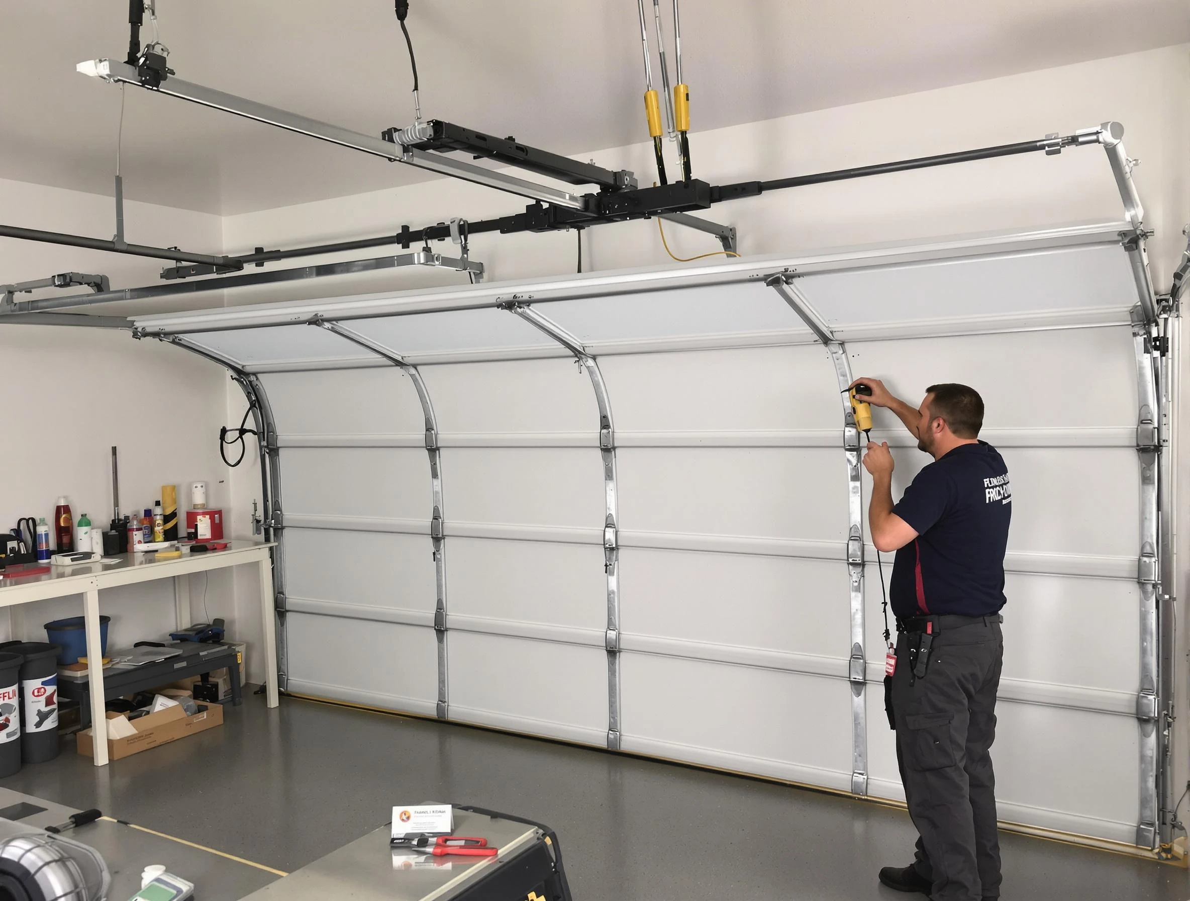 Laurel Garage Door Repair certified technician performing overhead door system repair in Laurel