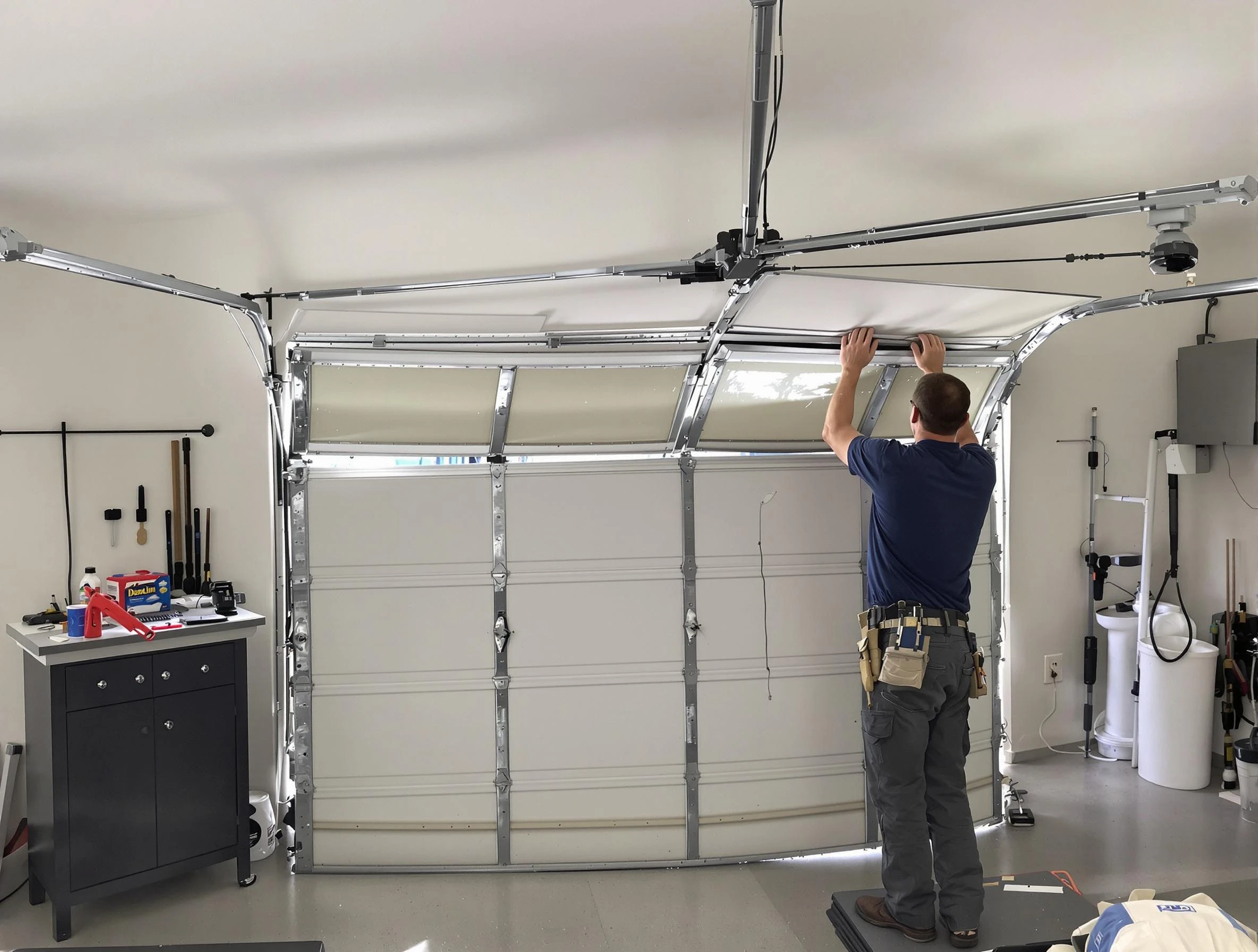 Laurel Garage Door Repair specialist performing precise section replacement on Laurel garage door